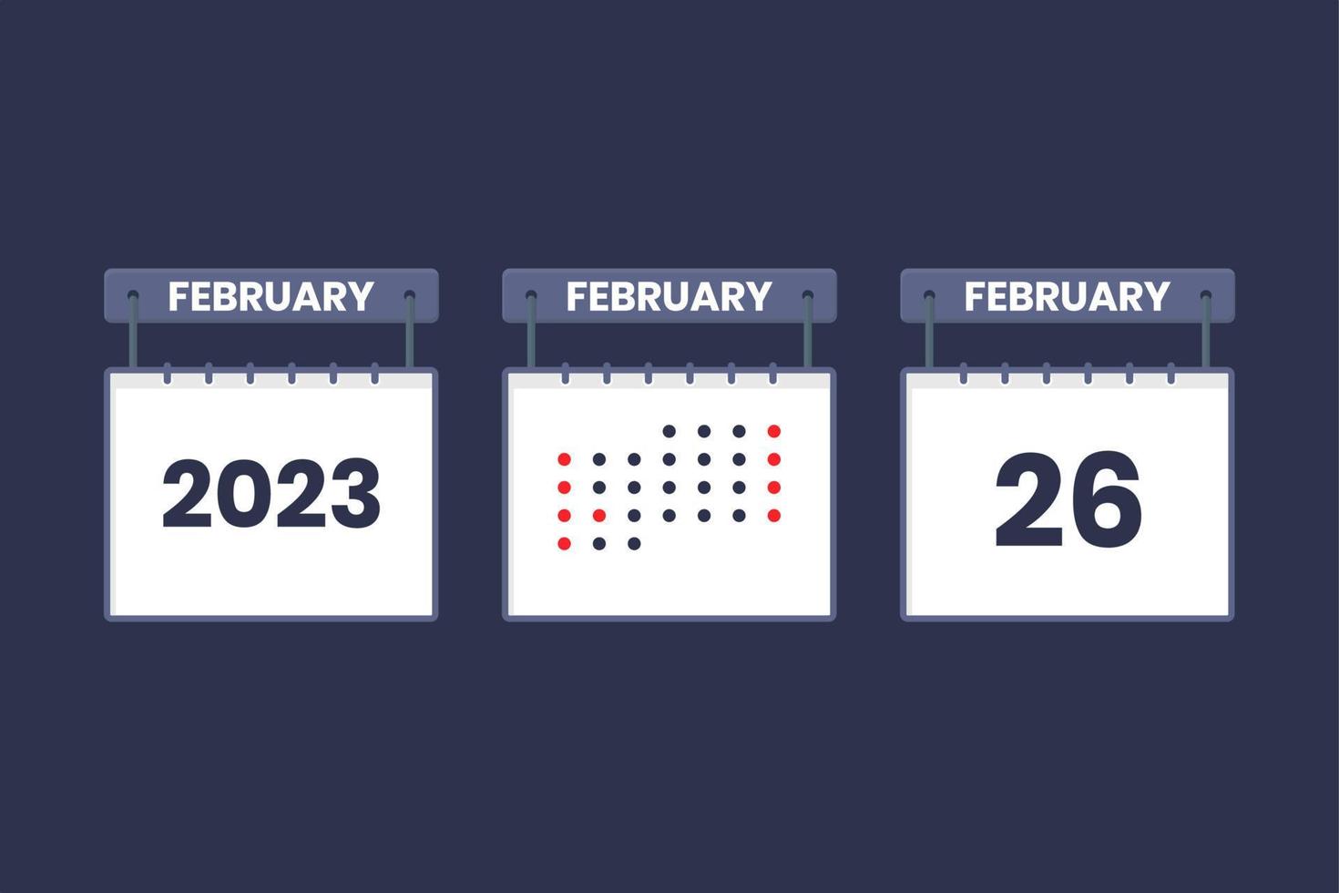 Diseño de calendario 2023 icono del 26 de febrero. Calendario del 26 de febrero, cita, concepto de fecha importante. vector