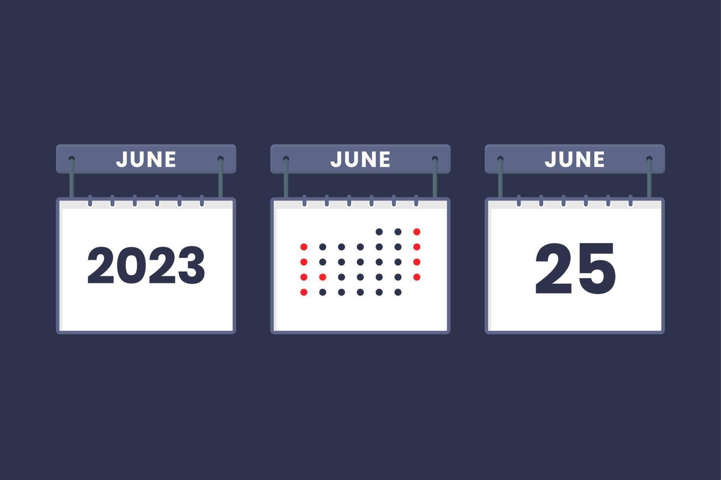 2023 calendar design June 25 icon. 25th June calendar schedule, appointment, important date concept. vector