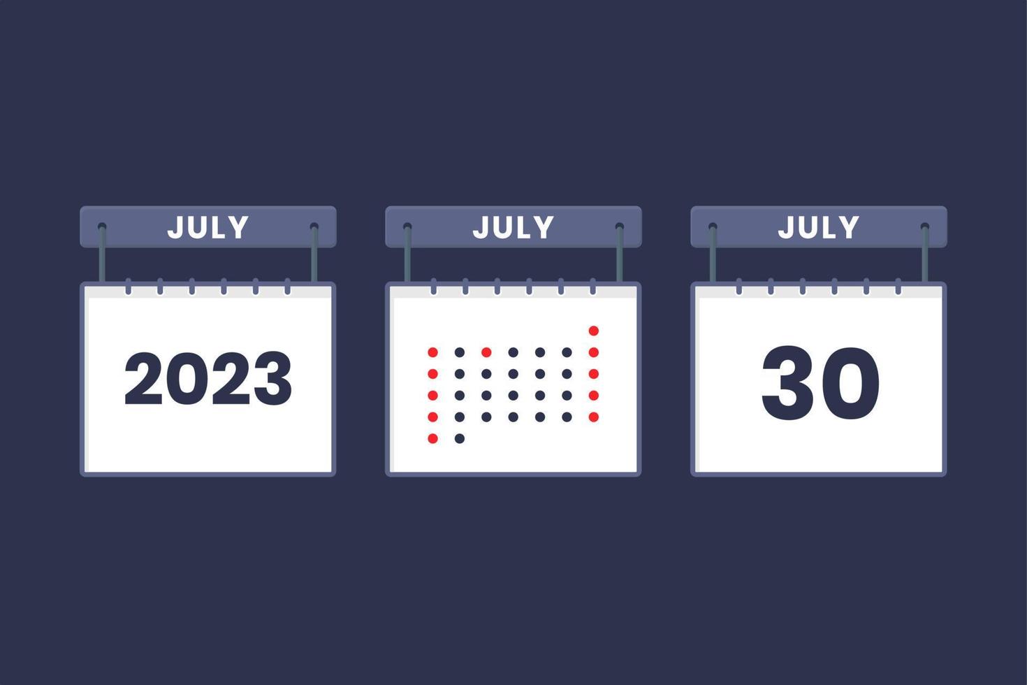 Diseño de calendario 2023 icono del 30 de julio. Calendario del 30 de julio, cita, concepto de fecha importante. vector