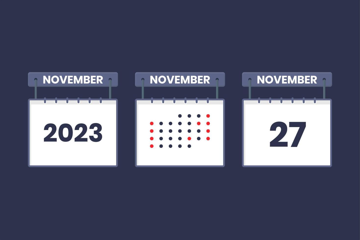 2023 calendar design November 27 icon. 27th November calendar schedule, appointment, important date concept. vector