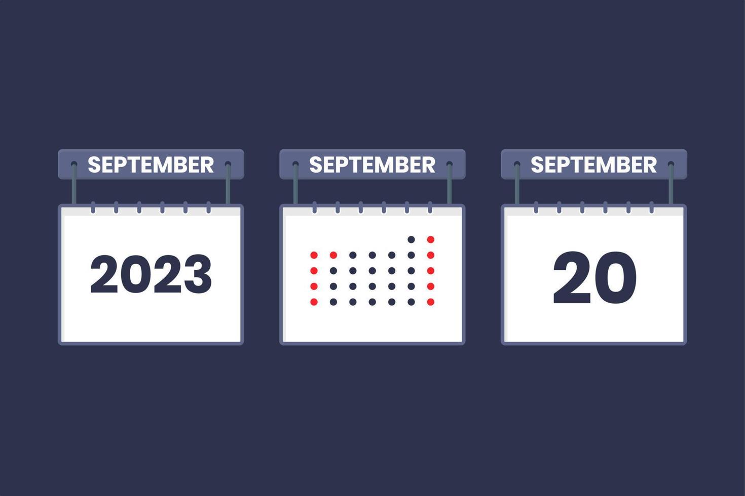 Diseño de calendario 2023 icono del 20 de septiembre. Calendario del 20 de septiembre, cita, concepto de fecha importante. vector