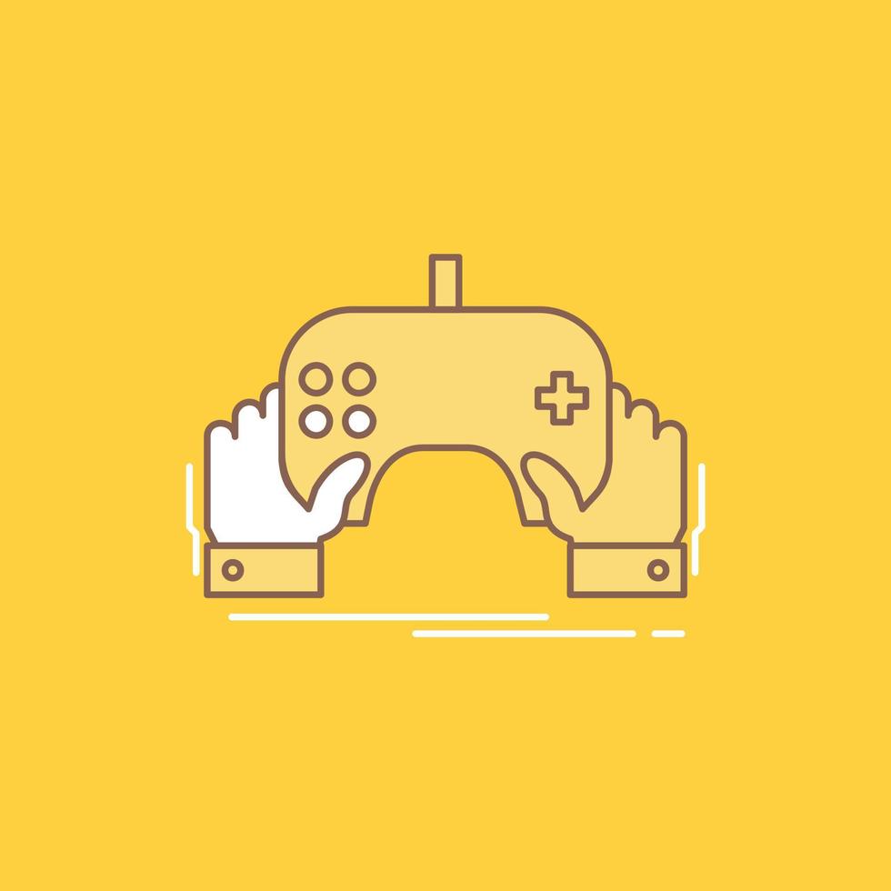 game. gaming. mobile. entertainment. app Flat Line Filled Icon. Beautiful Logo button over yellow background for UI and UX. website or mobile application vector