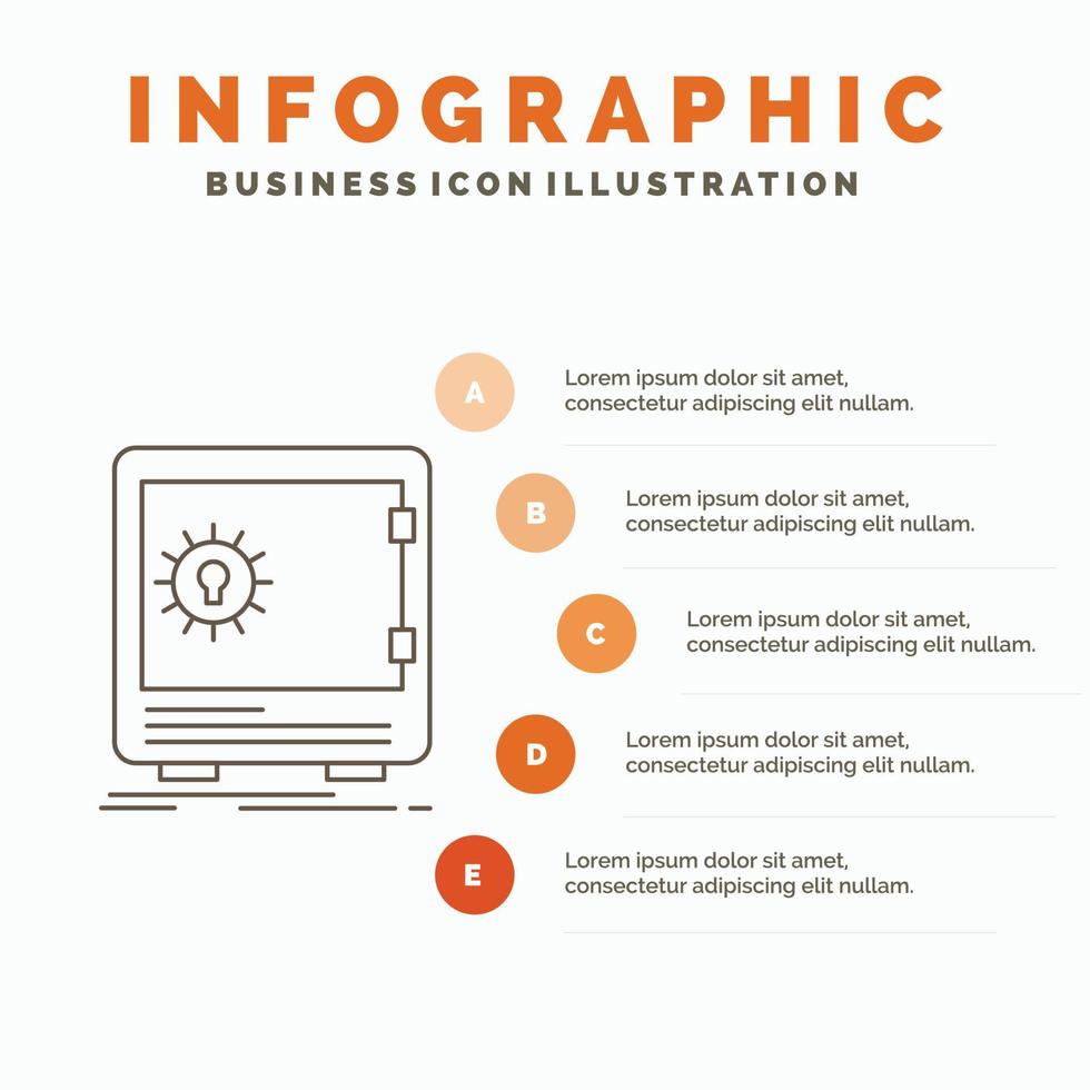 Bank. deposit. safe. safety. strongbox Infographics Template for Website and Presentation. Line Gray icon with Orange infographic style vector illustration