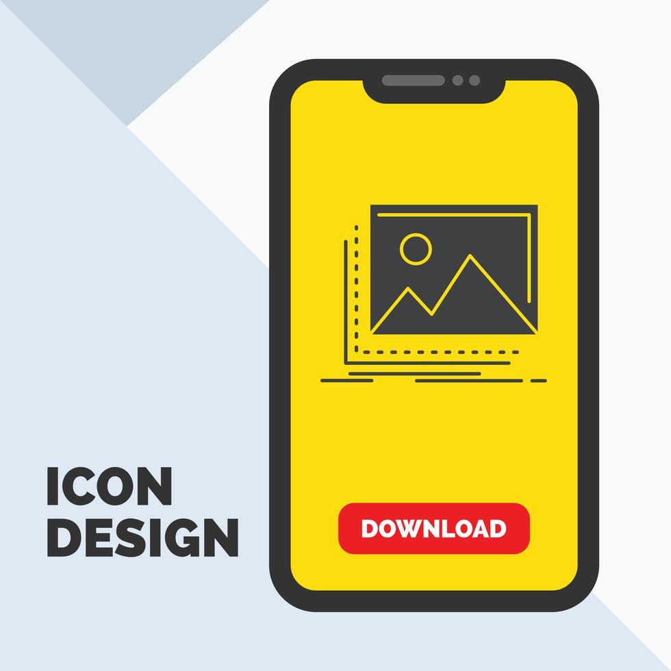 gallery. image. landscape. nature. photo Glyph Icon in Mobile for Download Page. Yellow Background vector