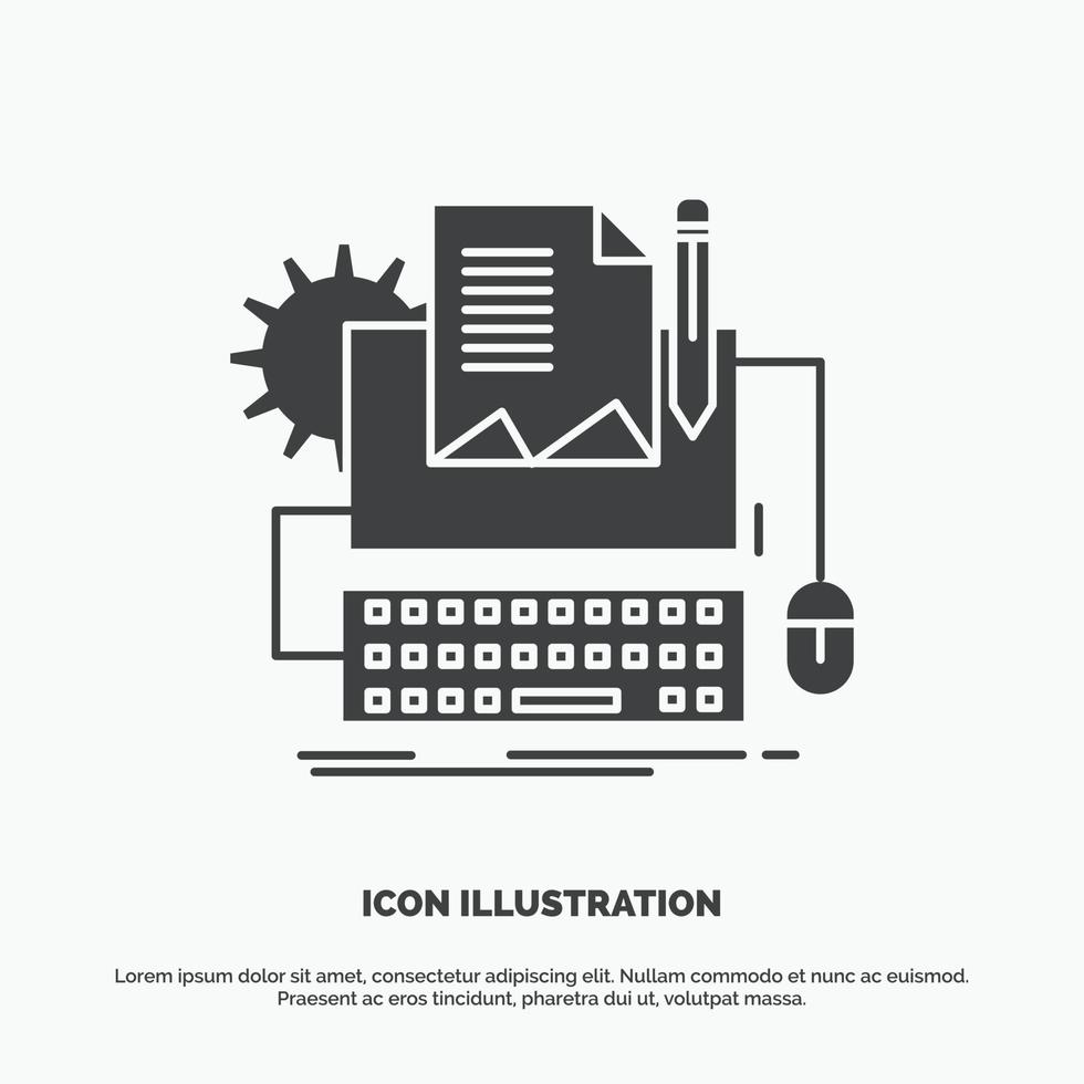 Type Writer. paper. computer. paper. keyboard Icon. glyph vector gray symbol for UI and UX. website or mobile application