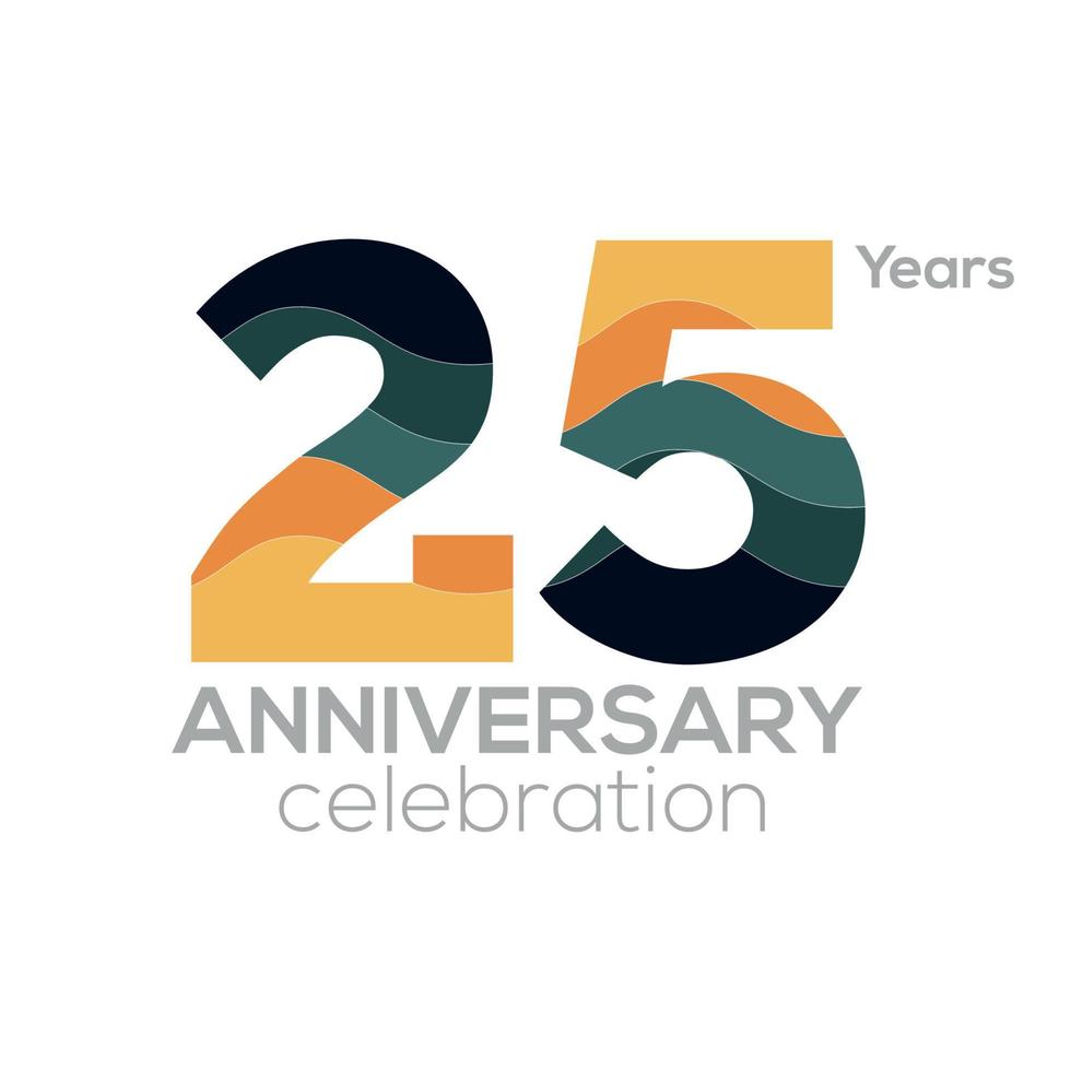 25th Anniversary Logo Design, Number 25 Icon Vector Template.Minimalist Color Palettes