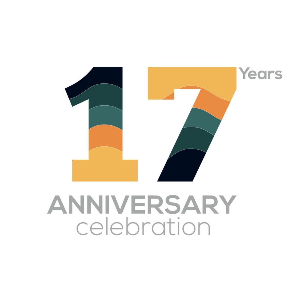 17th Anniversary Logo Design, Number 17 Icon Vector Template.Minimalist Color Palettes