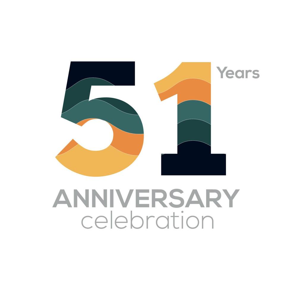 Diseño del logotipo del 51.º aniversario, plantilla de vector de icono número 51.paletas de colores minimalistas