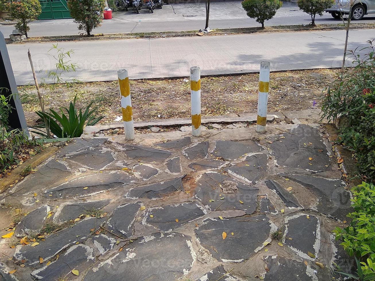 Mossy and old Conblock floors with copy space photo