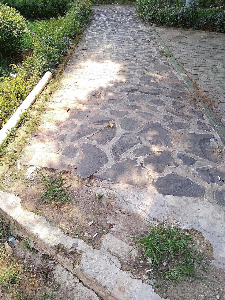 Mossy and old Conblock floors with copy space photo