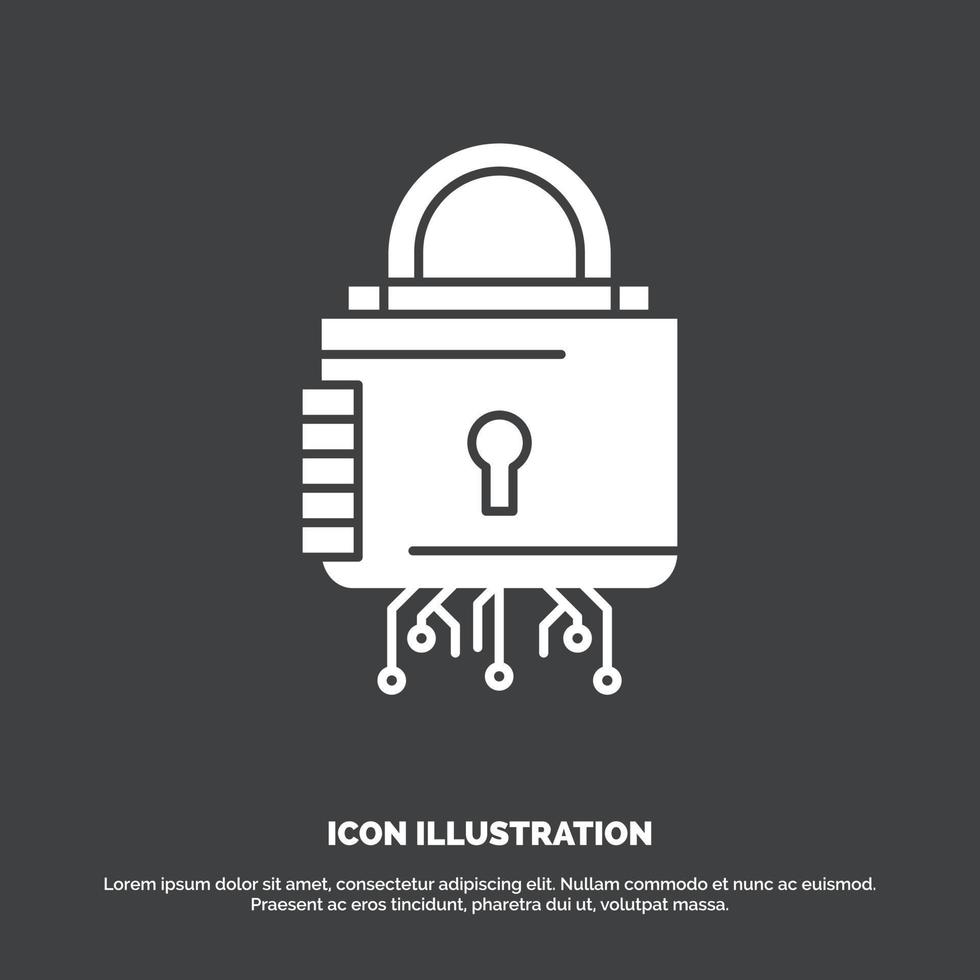 Security. cyber. lock. protection. secure Icon. glyph vector symbol for UI and UX. website or mobile application