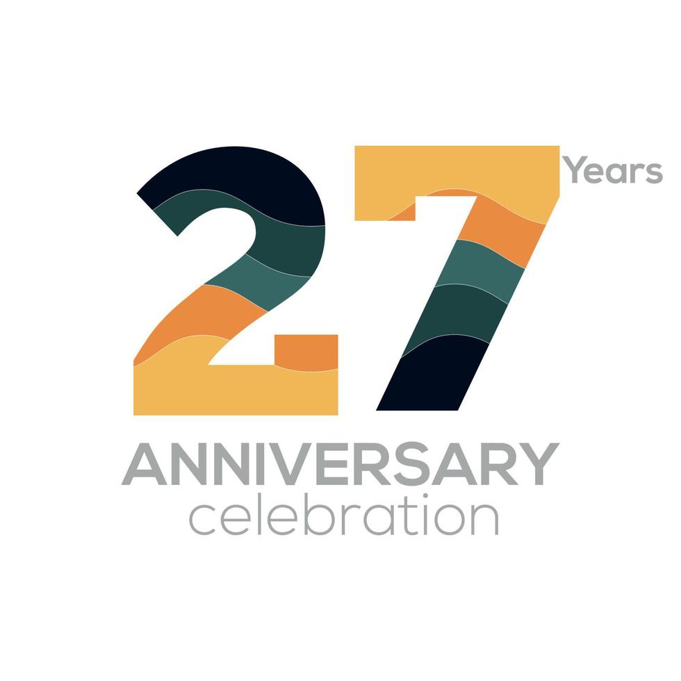 27th Anniversary Logo Design, Number 27 Icon Vector Template.Minimalist Color Palettes