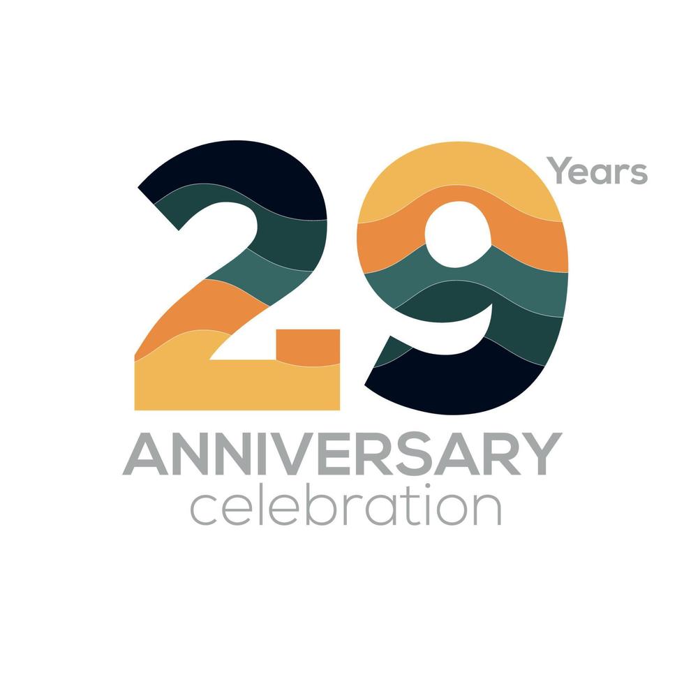 29th Anniversary Logo Design, Number 29 Icon Vector Template.Minimalist Color Palettes