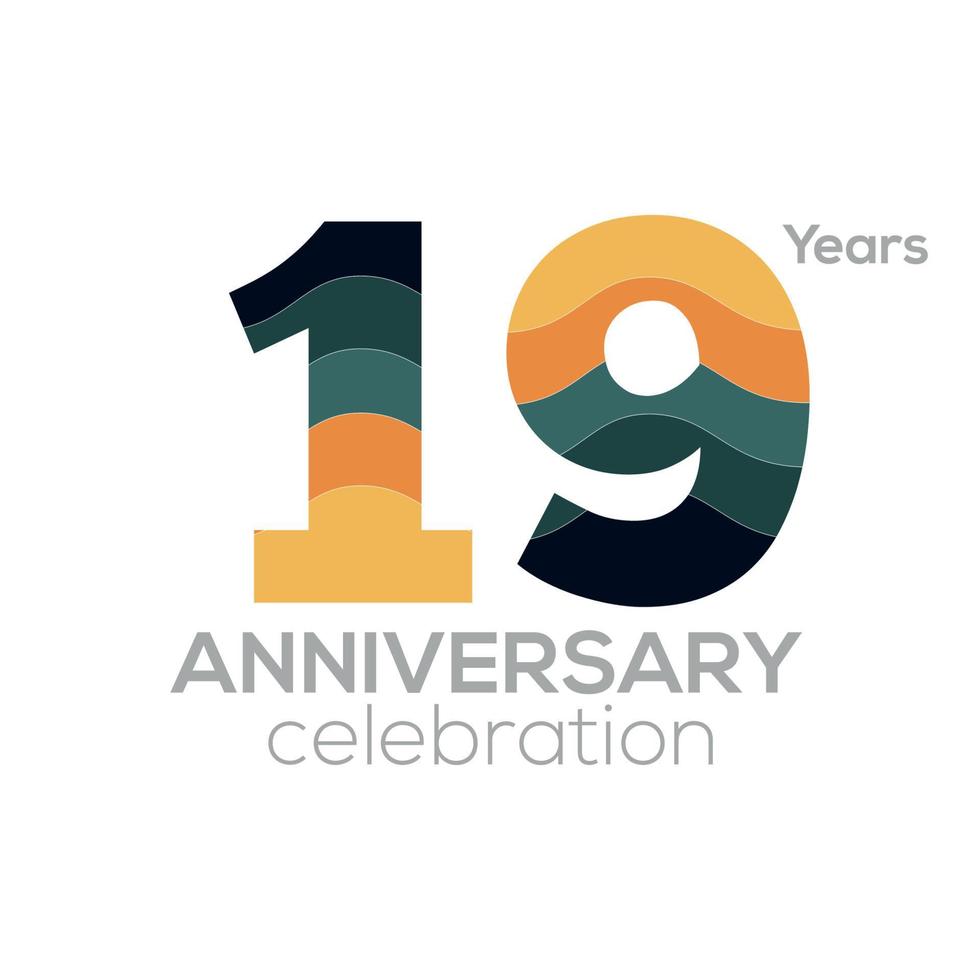19th Anniversary Logo Design, Number 19 Icon Vector Template.Minimalist Color Palettes
