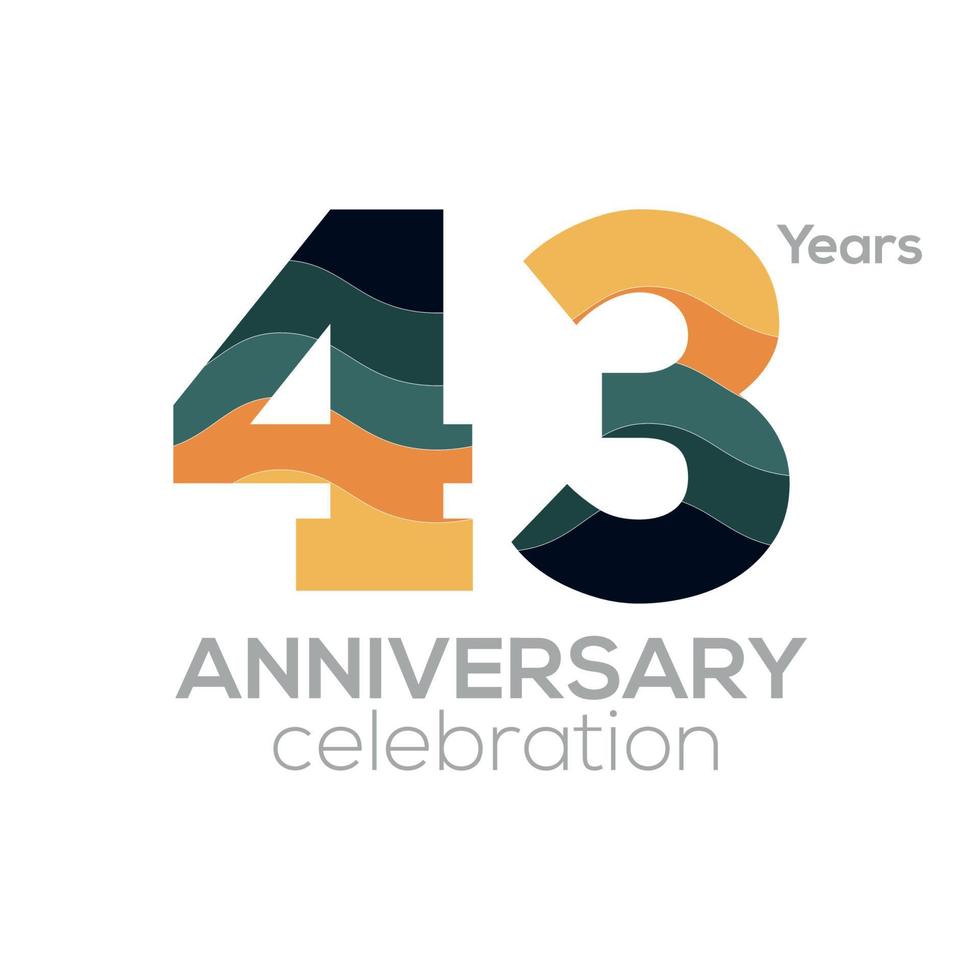 43rd Anniversary Logo Design, Number 43 Icon Vector Template.Minimalist Color Palettes