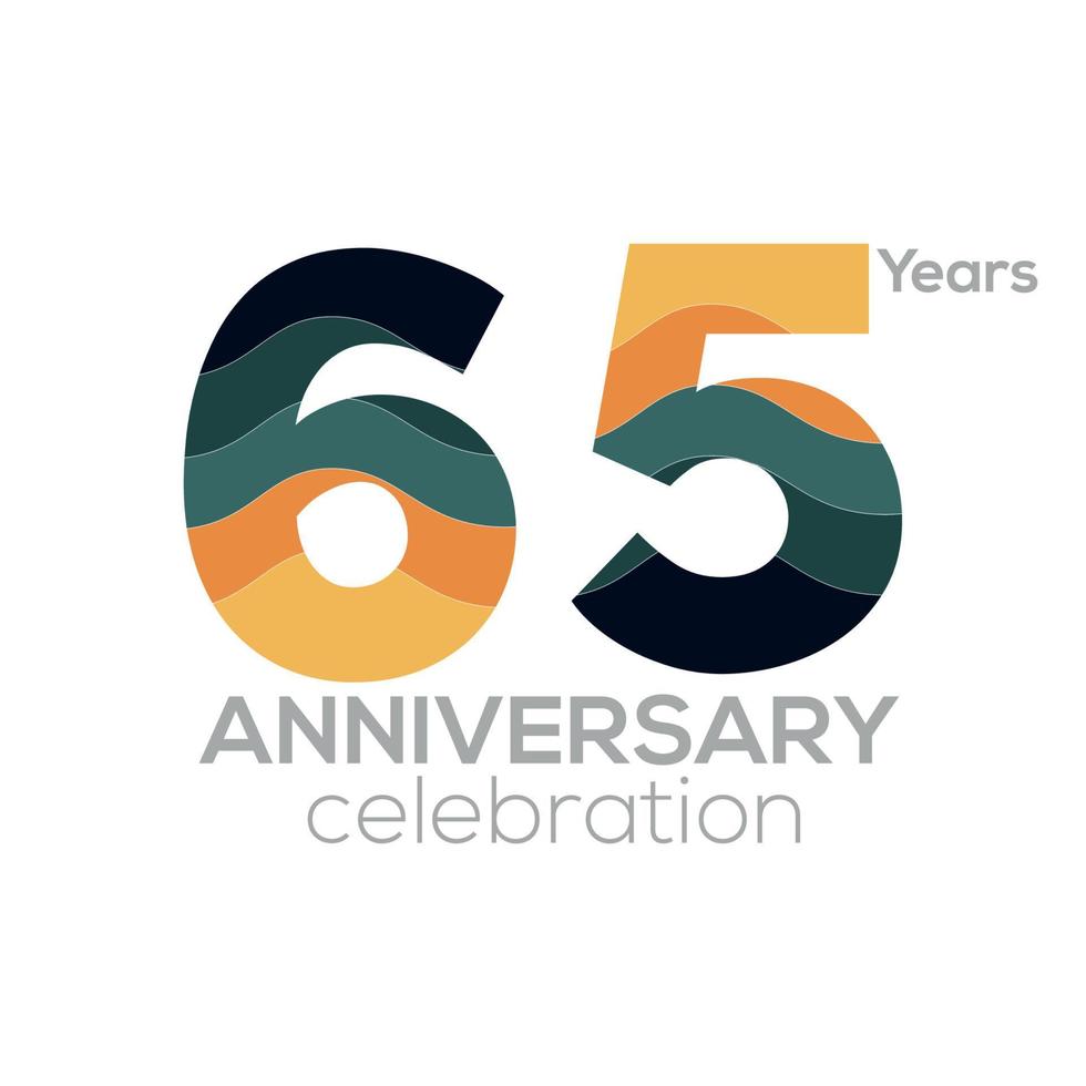 Diseño del logotipo del 65 aniversario, plantilla de vector de icono número 65.paletas de colores minimalistas