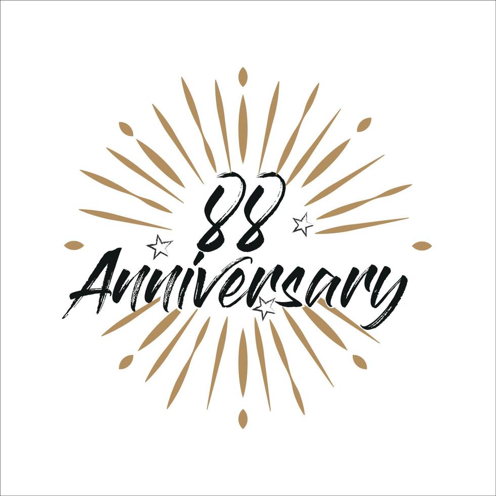 88 years anniversary retro vector emblem isolated template. Vintage logo with ribbon and fireworks on white background