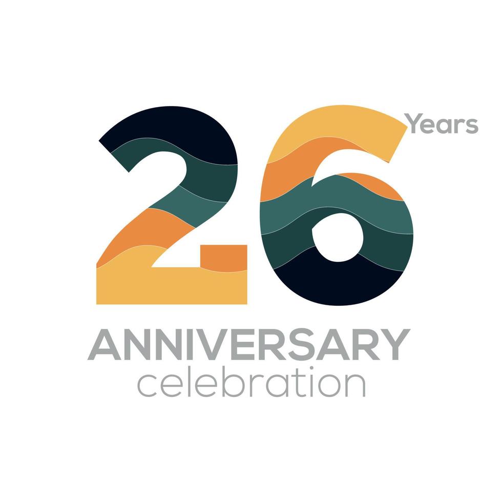 26th Anniversary Logo Design, Number 26 Icon Vector Template.Minimalist Color Palettes