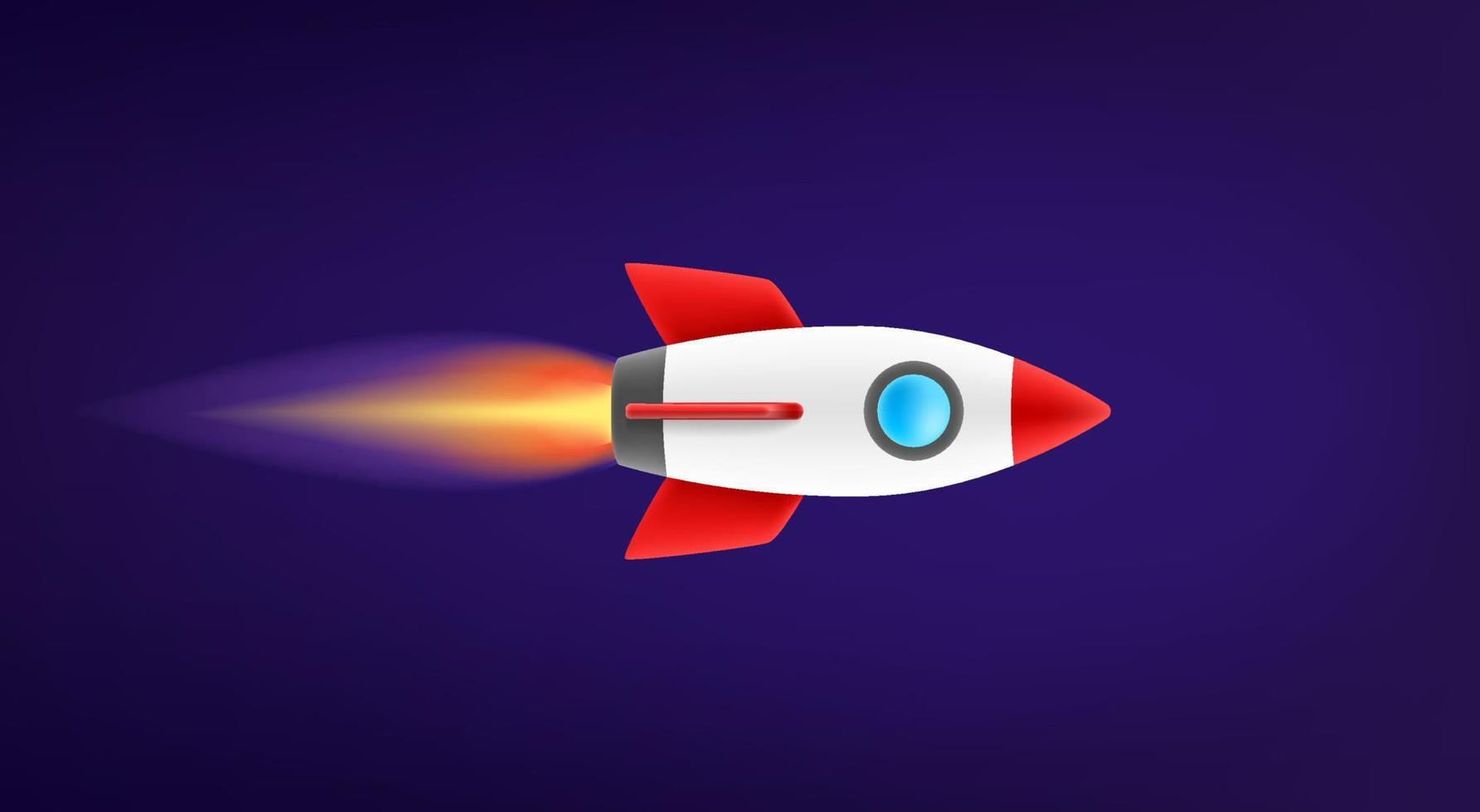 Flying space ship in space. Startup business concept. 3d vector illustration