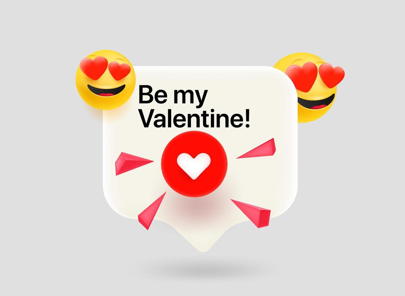 Be my Valentine concept. Chat bubble with cute emojis. Vector 3d illustration