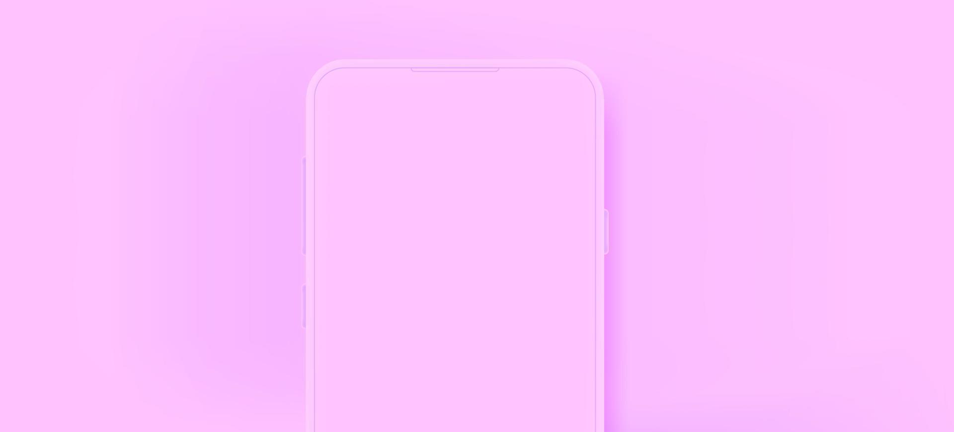 Modern pink mobile phone with blank screen. 3d vector banner template with copy space