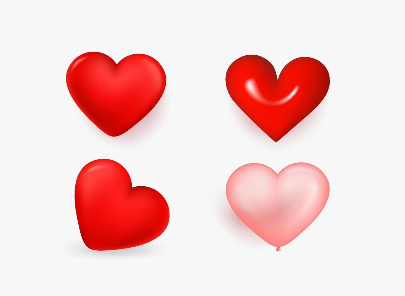Red hearts icons set isolated on white background. 3d vector illustration