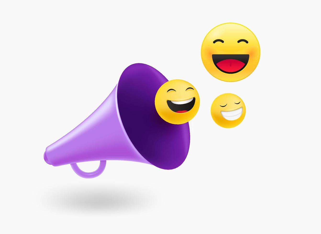 Loudspeaker with emoticons. 3d vector illustration