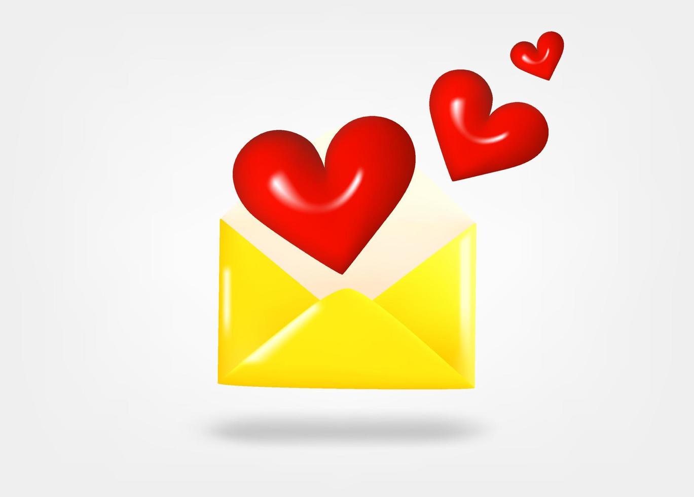 Paper envelope with red hearts. Mailing with love concept. 3d vector illustration