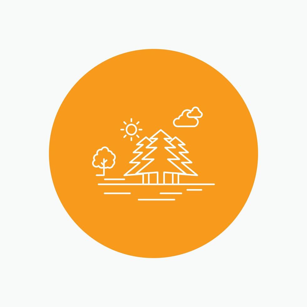 Mountain. hill. landscape. nature. clouds White Line Icon in Circle background. vector icon illustration