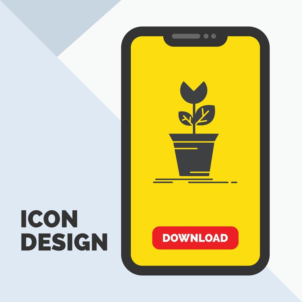 adventure. game. mario. obstacle. plant Glyph Icon in Mobile for Download Page. Yellow Background vector