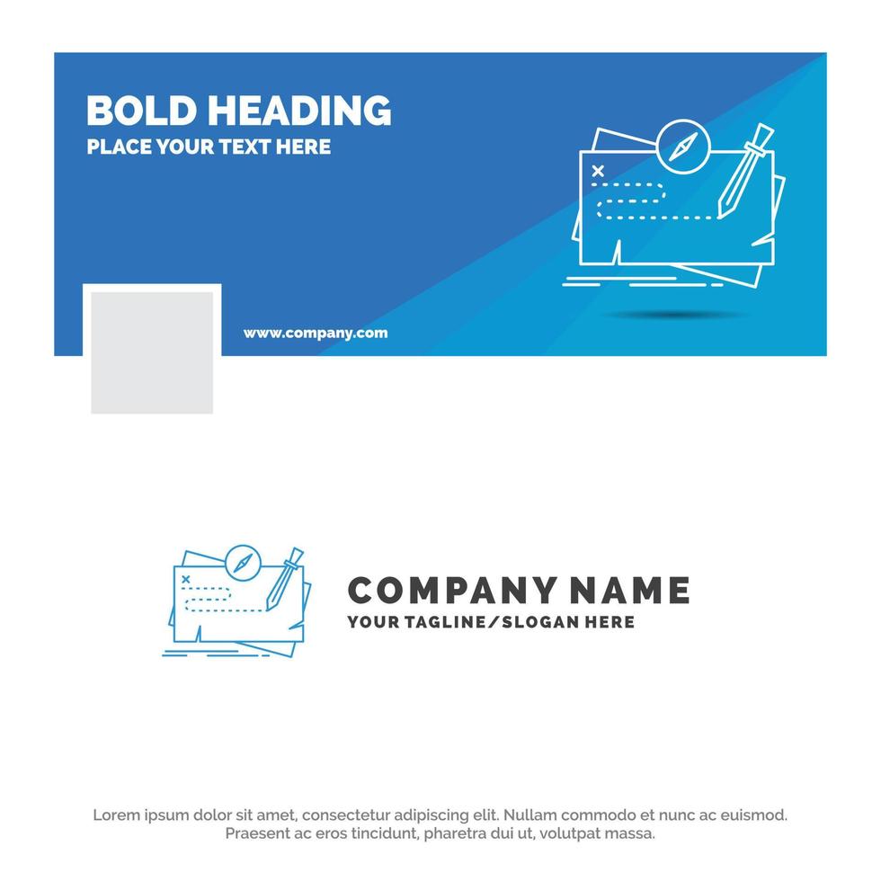 Blue Business Logo Template for Game. map. mission. quest. role. Facebook Timeline Banner Design. vector web banner background illustration