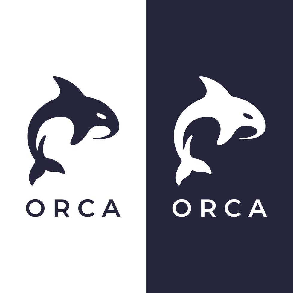 Simple black orca whale animal template logo creative design. Killer underwater animal. Logo for business, identity and branding. vector