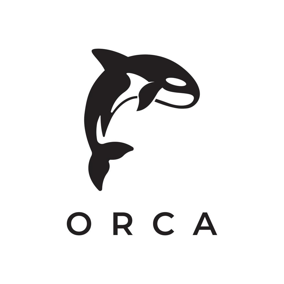 Simple black orca whale animal template logo creative design. Killer underwater animal. Logo for business, identity and branding. vector