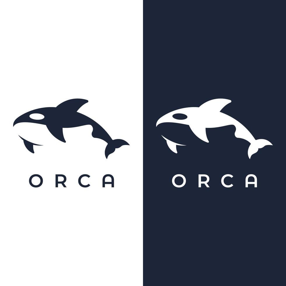 Simple black orca whale animal template logo creative design. Killer underwater animal. Logo for business, identity and branding. vector