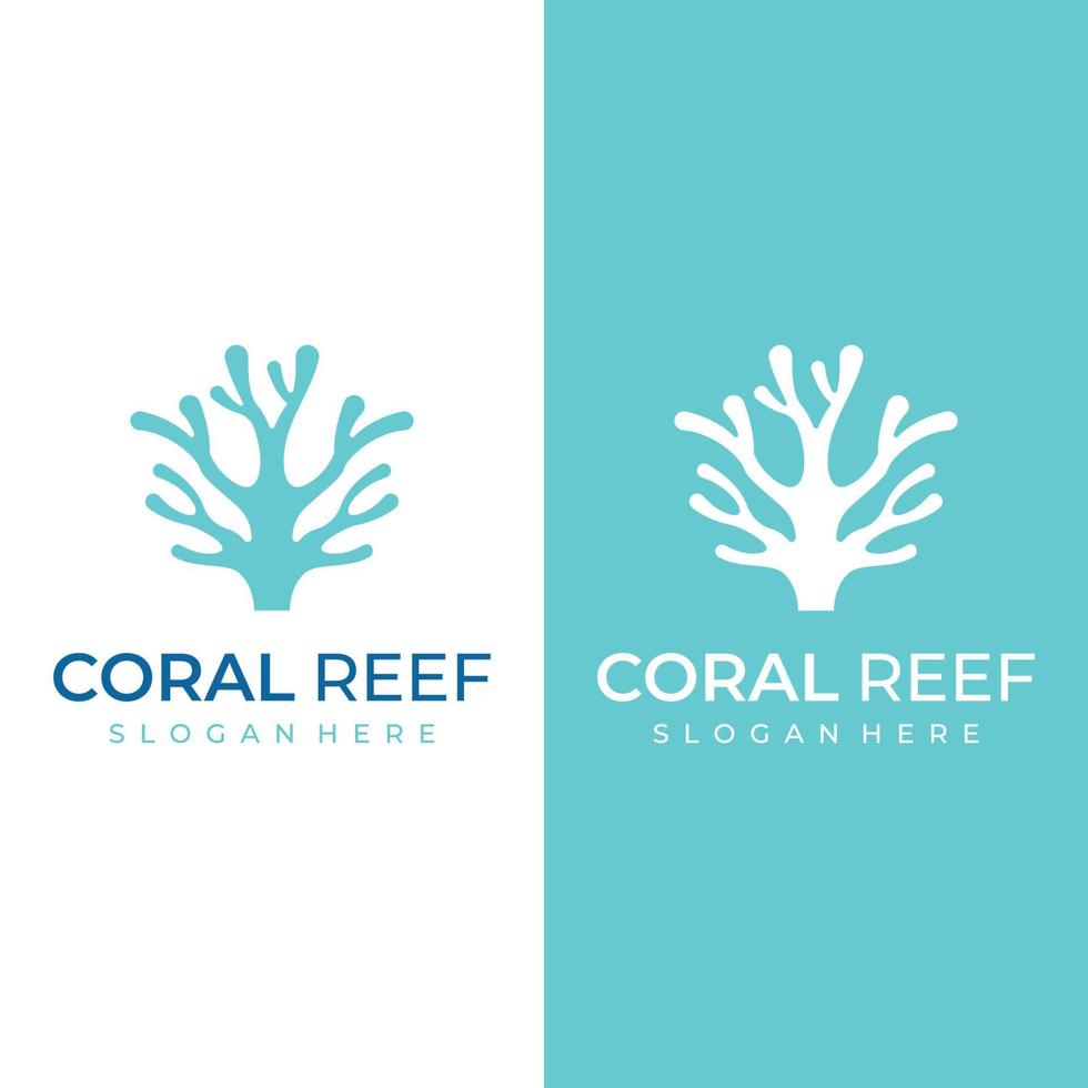 hermoso y colorido diseño creativo del logotipo de arrecife de coral natural bajo el agua. Arrecifes de coral para hábitat de peces. vector