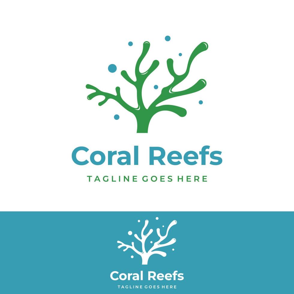 hermoso y colorido diseño creativo del logotipo de arrecife de coral natural bajo el agua. Arrecifes de coral para hábitat de peces. vector