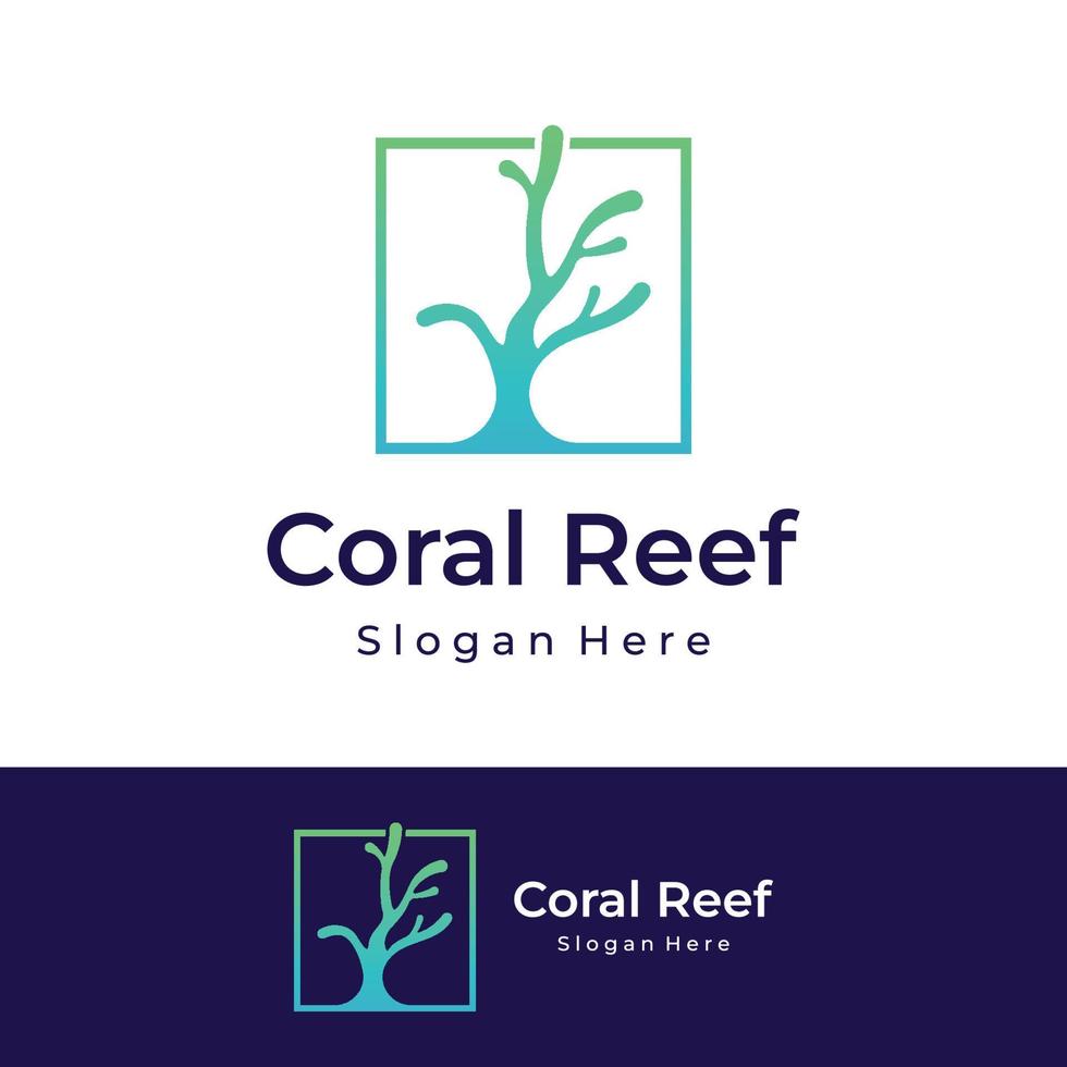 Beautiful colorful underwater natural coral reef logo creative design. Coral reefs for fish habitat. vector