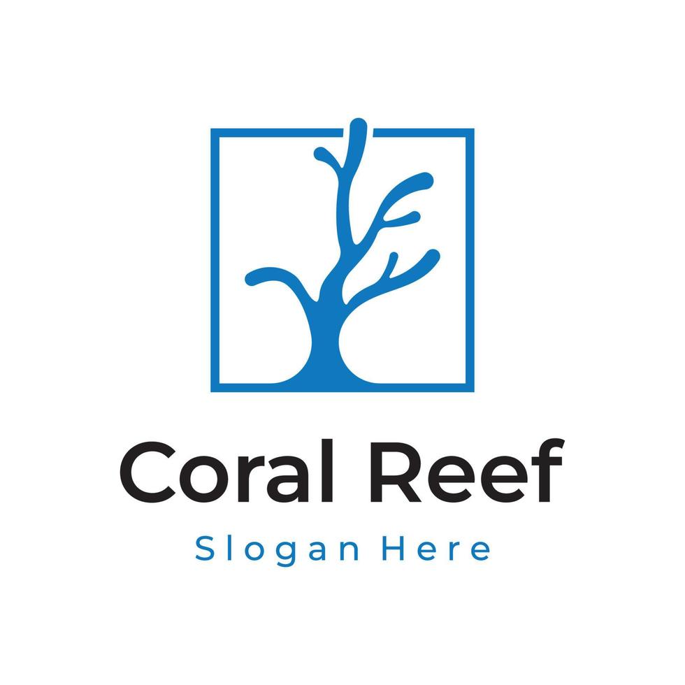 hermoso y colorido diseño creativo del logotipo de arrecife de coral natural bajo el agua. Arrecifes de coral para hábitat de peces. vector