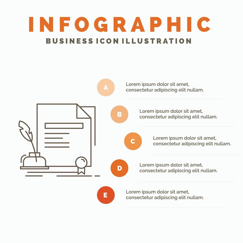 contrato. papel. documento. convenio. plantilla de infografía de premio para sitio web y presentación. icono de línea gris con ilustración de vector de estilo infográfico naranja