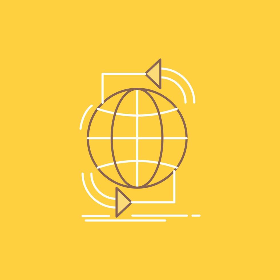 Connectivity. global. internet. network. web Flat Line Filled Icon. Beautiful Logo button over yellow background for UI and UX. website or mobile application vector