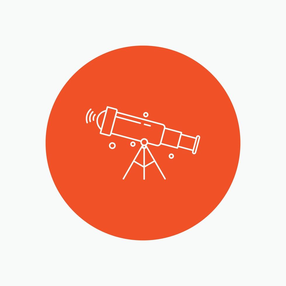 telescope. astronomy. space. view. zoom White Line Icon in Circle background. vector icon illustration