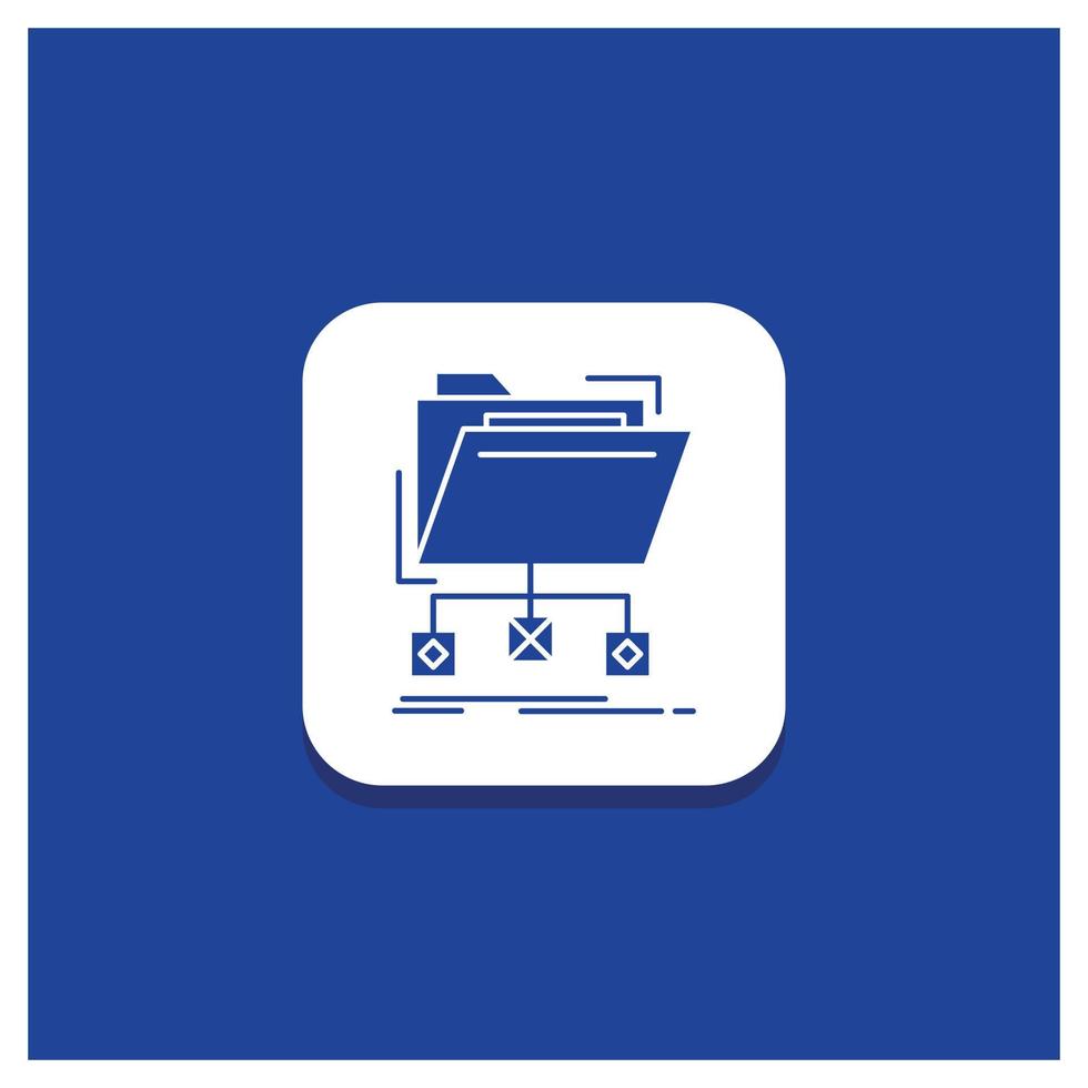 Blue Round Button for backup. data. files. folder. network Glyph icon vector