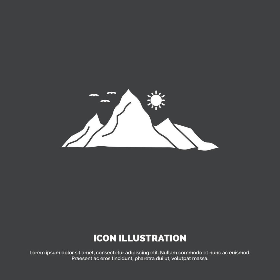 mountain. landscape. hill. nature. sun Icon. glyph vector symbol for UI and UX. website or mobile application