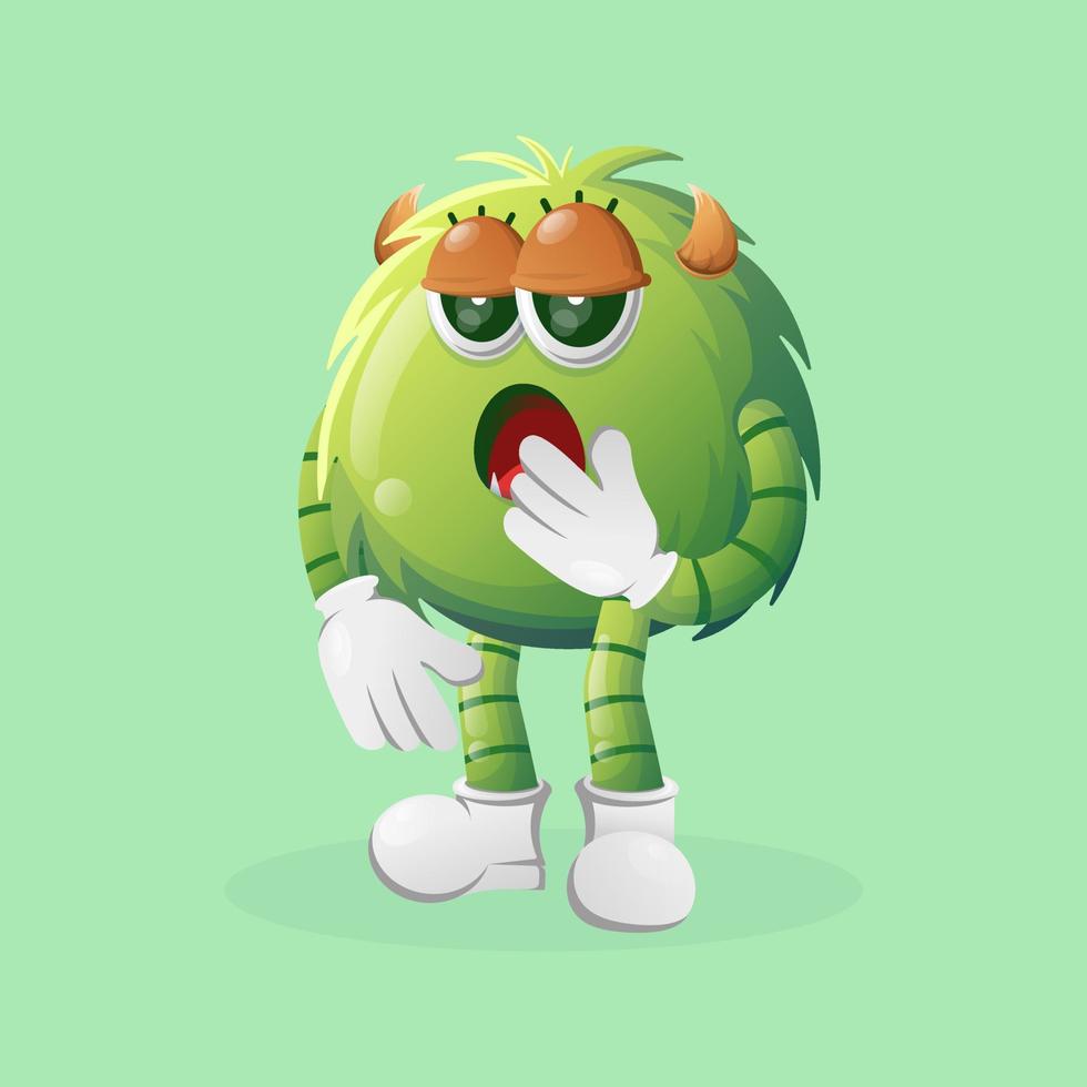 Cute green monster with bored expression vector