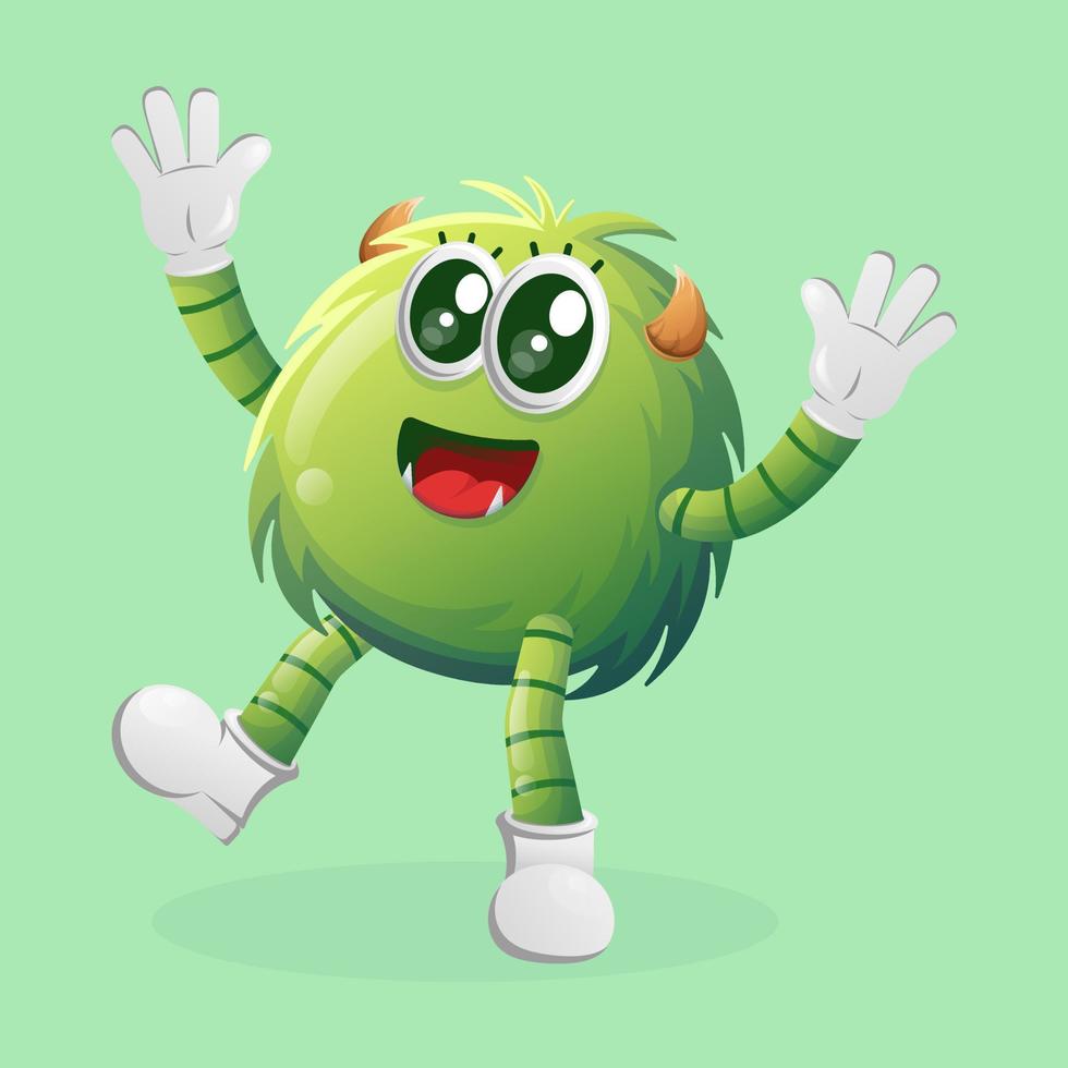 Cute green monster playful and happy vector