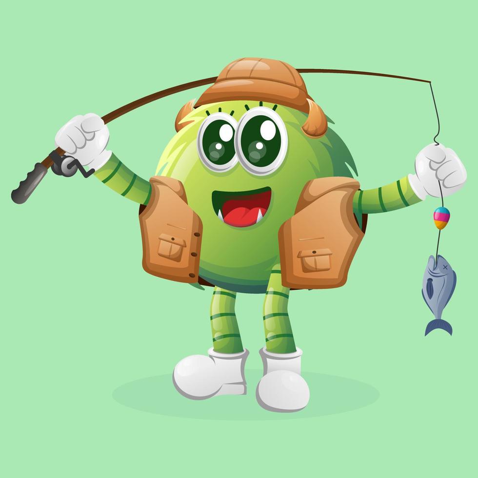 Cute green monster fishing vector