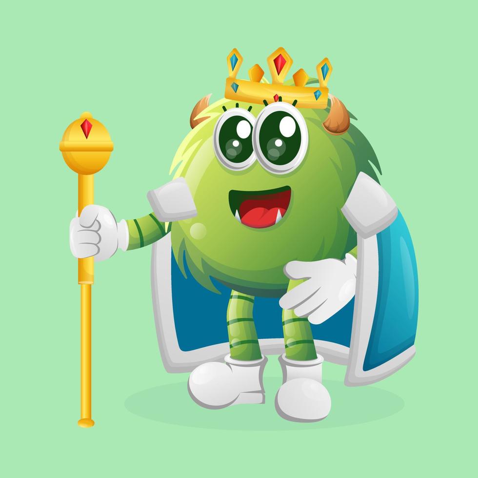 Cute green monster king vector