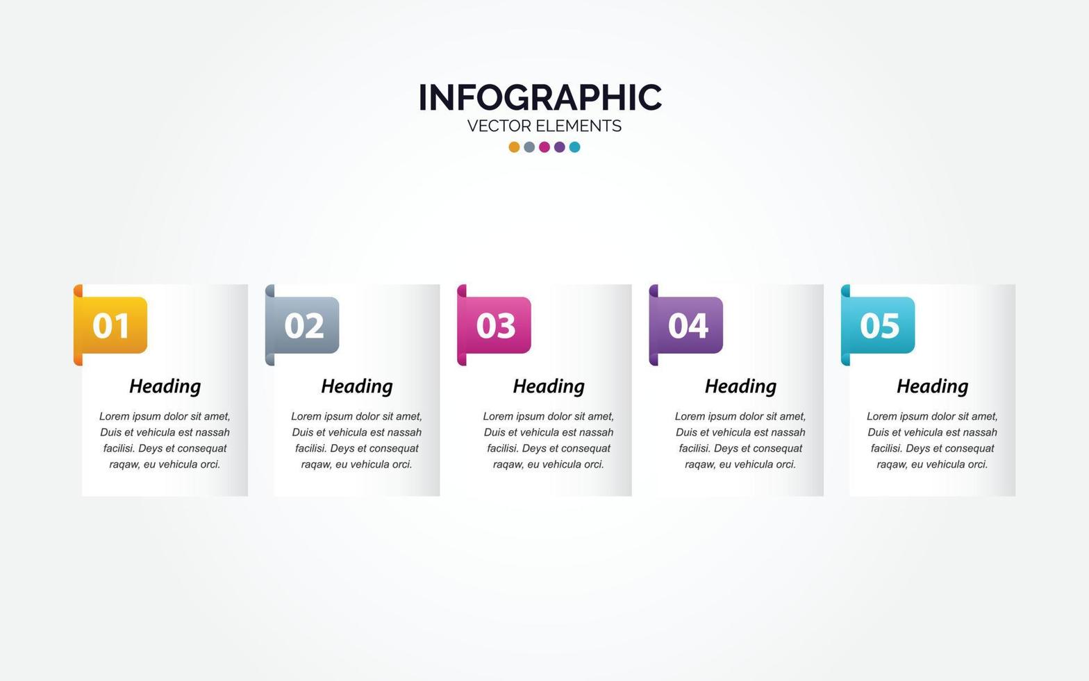 Banners útiles de 5 pasos para infografía horizontal vector