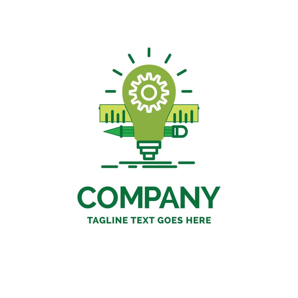 Development. idea. bulb. pencil. scale Flat Business Logo template. Creative Green Brand Name Design. vector