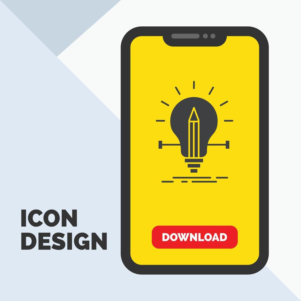bulb. creative. solution. light. pencil Glyph Icon in Mobile for Download Page. Yellow Background vector